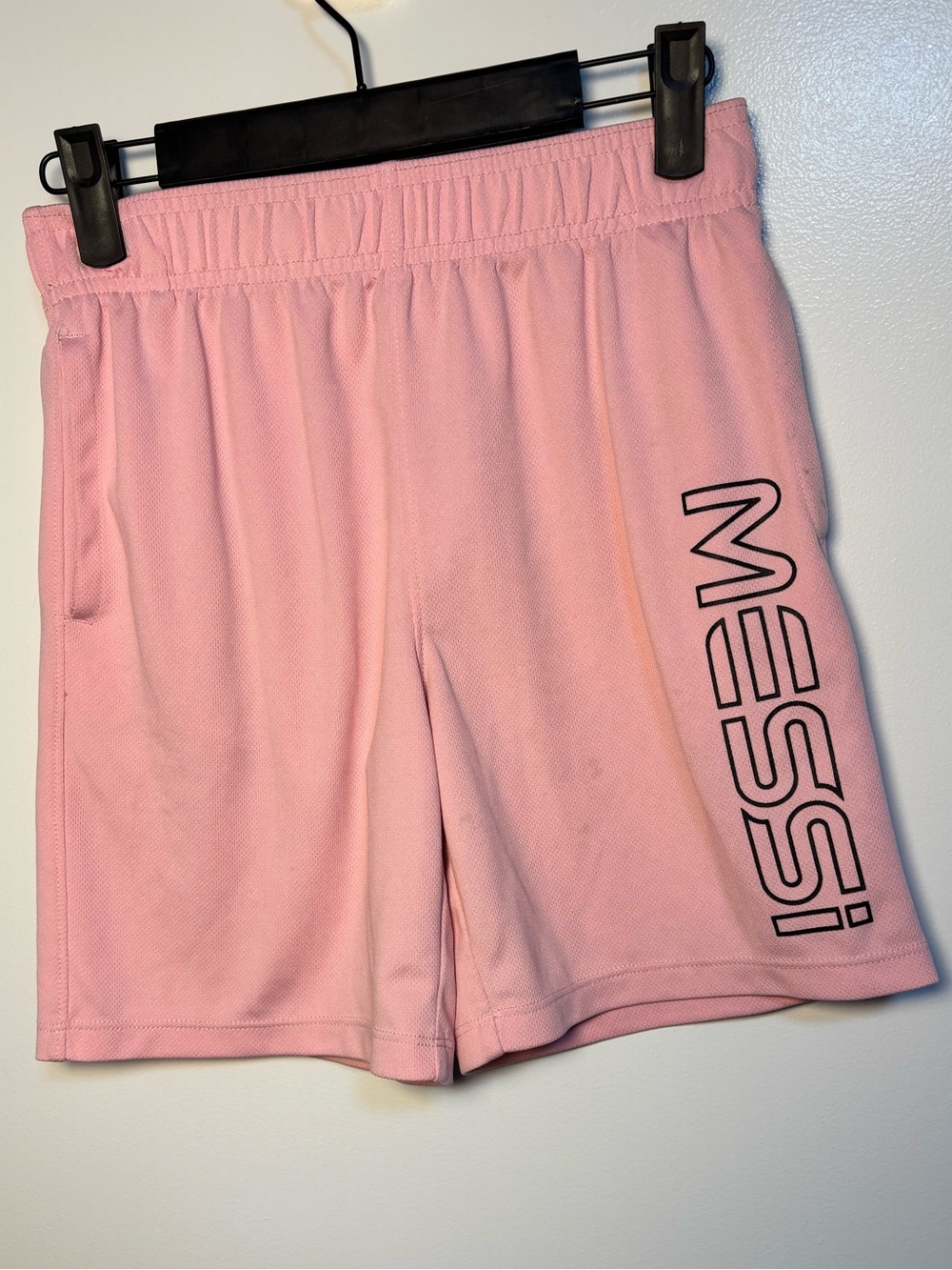 Kids Messi Pink Athletic Shorts with Elastic Waist